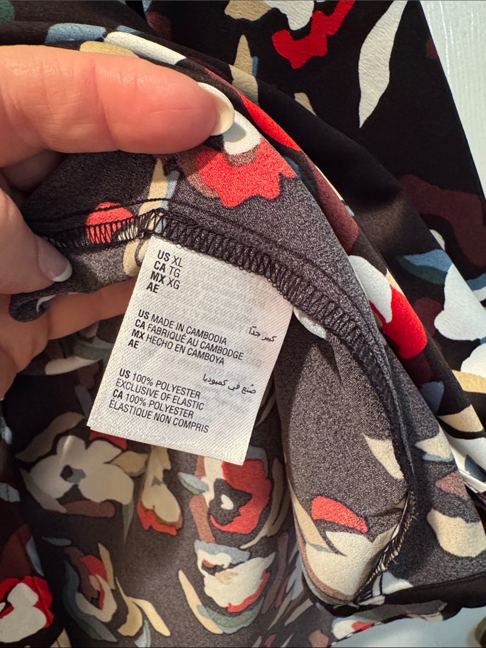 Alfani Black Floral V-Neck Blouse with Red & Cream Accents - Picture 5 of 5